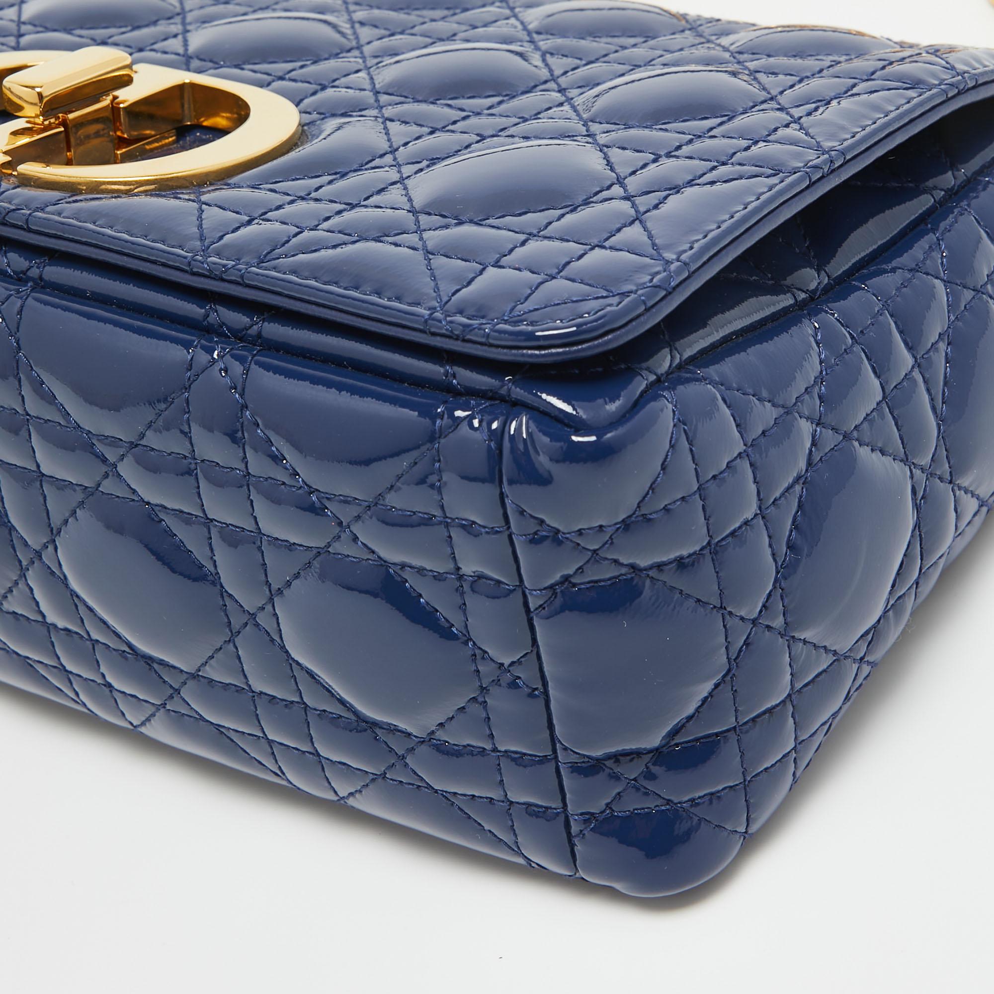Dior Blue Cannage Patent Leather Medium Caro Shoulder Bag 1