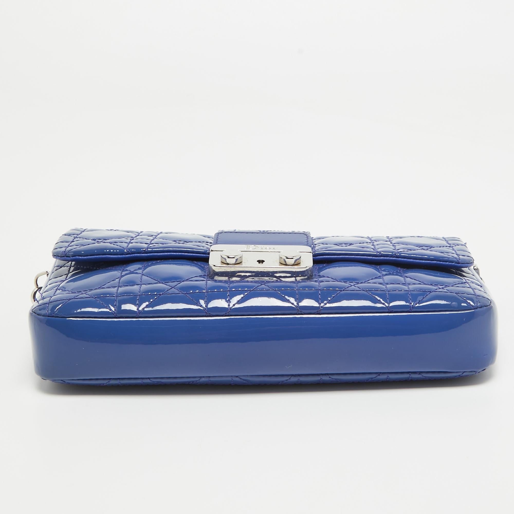 Dior Blue Cannage Patent Leather New Lock Chain Clutch 6
