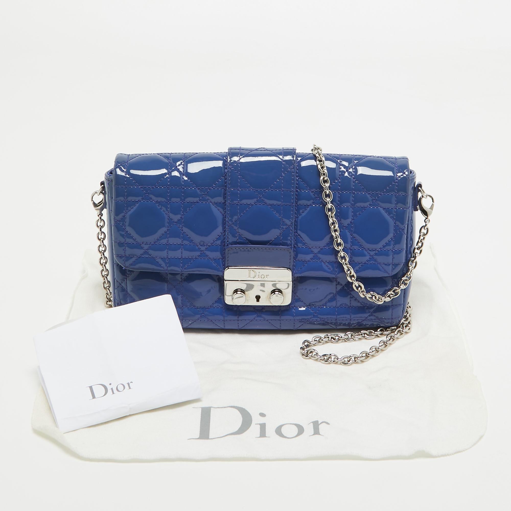 Women's Dior Blue Cannage Patent Leather New Lock Chain Clutch