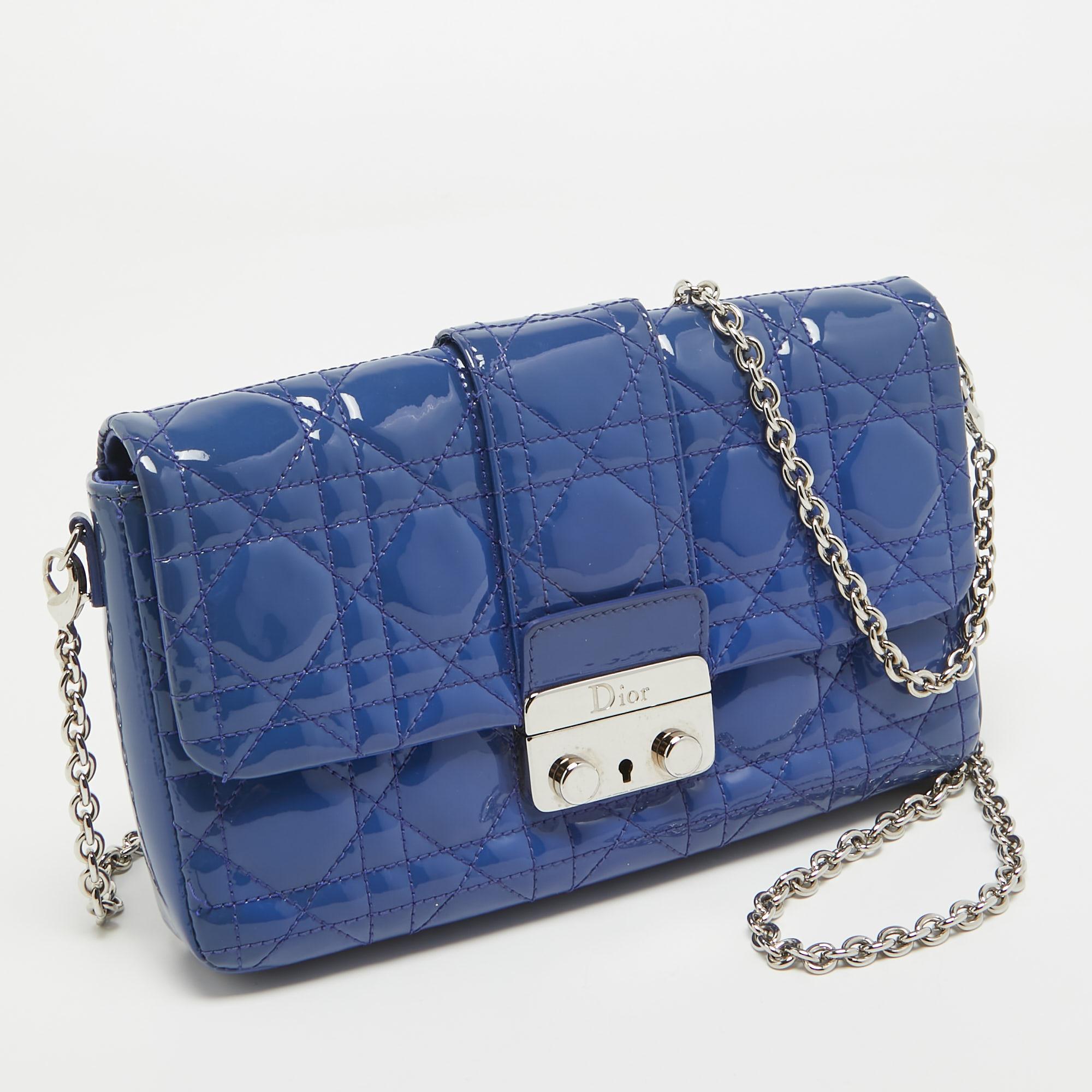Dior Blue Cannage Patent Leather New Lock Chain Clutch 1