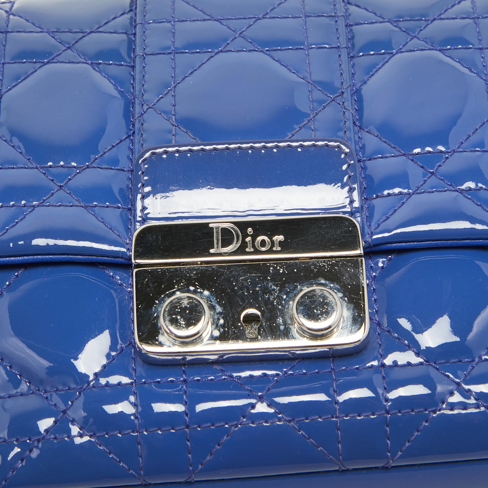 Dior Blue Cannage Patent Leather New Lock Chain Clutch 4
