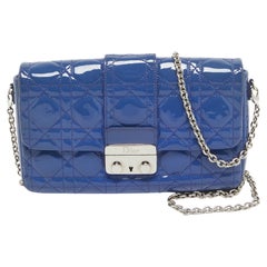 Dior Blue Cannage Patent Leather New Lock Chain Clutch