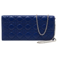 Dior Blue Cannage Quilted Leather Lady Dior Chain Clutch