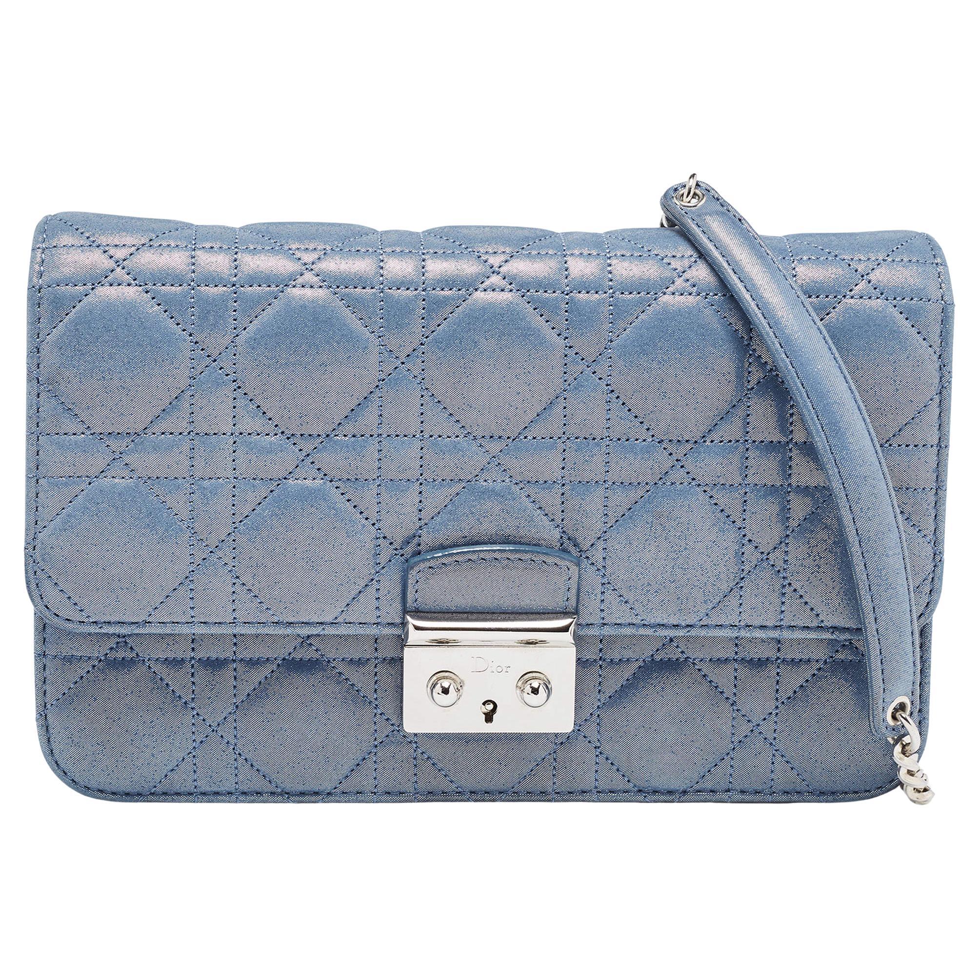Dior Blue Cannage Quilted Leather Miss Dior Promenade Chain Clutch
