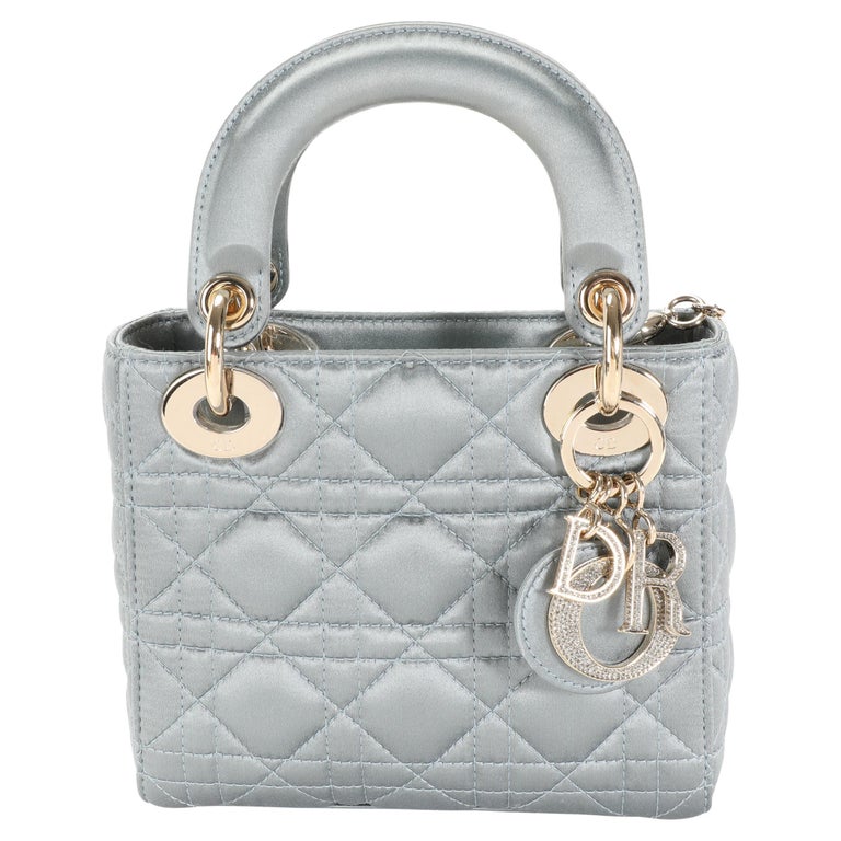Dior Blue Cannage Quilted Satin Mini Lady Dior Bag With Crystal Charms For  Sale at 1stDibs