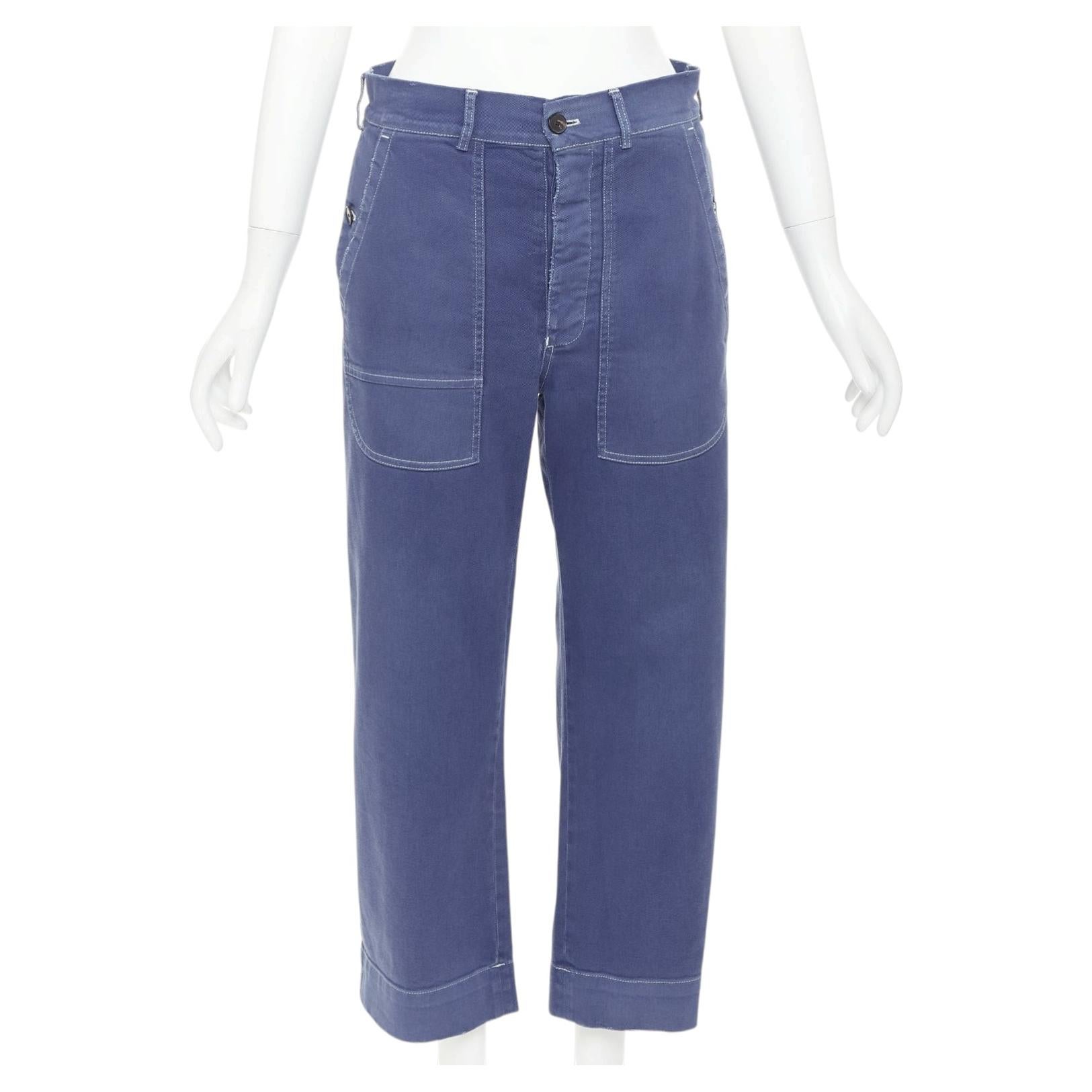 Pre-owned Dior Blue Cotton Whtie Stitch Palm Print Back Utility Cargo Pants Fr36 S