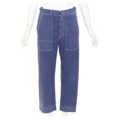 DIOR blue cotton whtie stitch palm print back utility cargo pants FR36 S