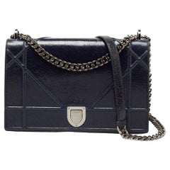 Dior Blue Crackled Patent Leather Large Diorama Shoulder Bag