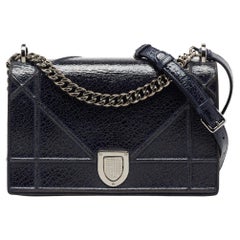 Dior Blue Crackled Patent Leather Medium Diorama Shoulder Bag