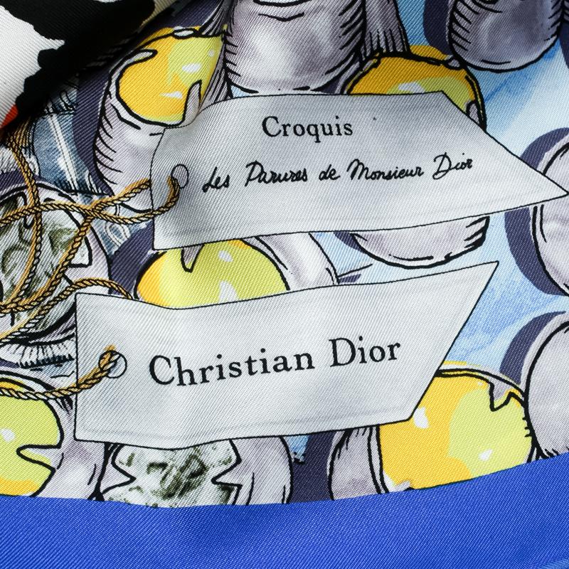 Dior Blue Croquis Printed Silk Square Scarf In Excellent Condition In Dubai, Al Qouz 2