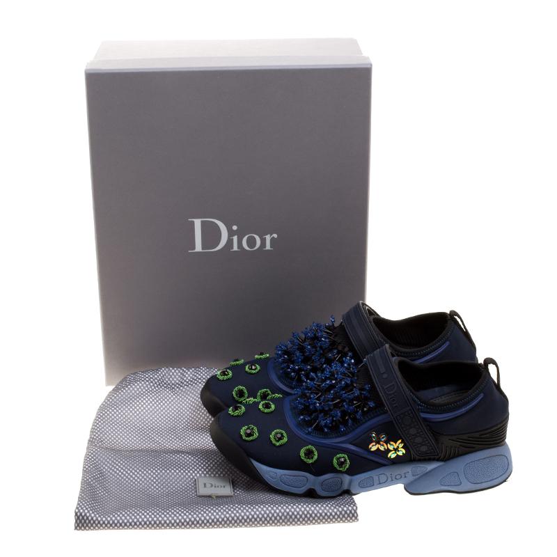 Dior Blue Crystal And Sequins Embellished Fabric Fusion Sneakers Size 36 3