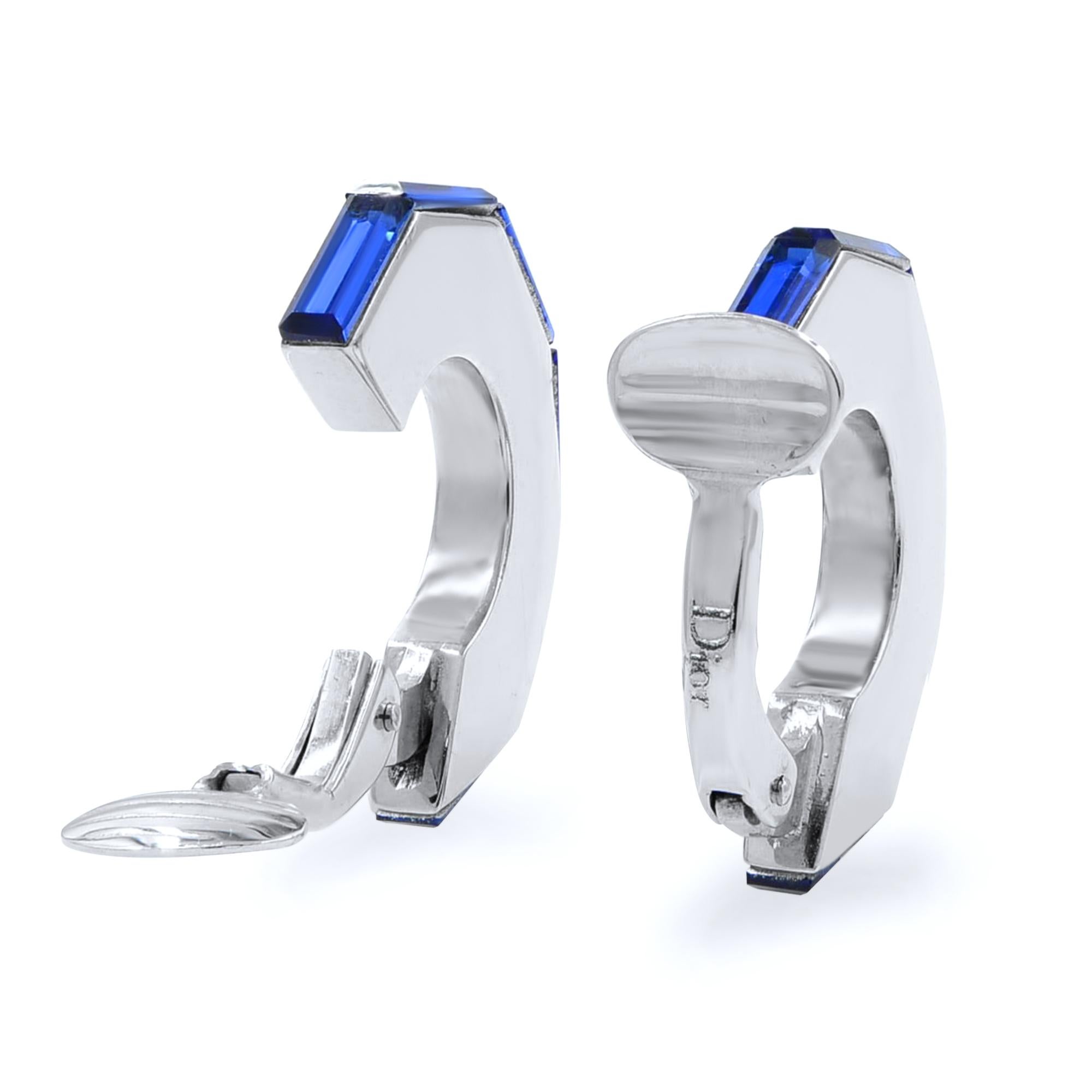 Dior Blaue Kristall-Ohrclips an Creolen 925 Silberfarbene Hardware (Moderne) im Angebot