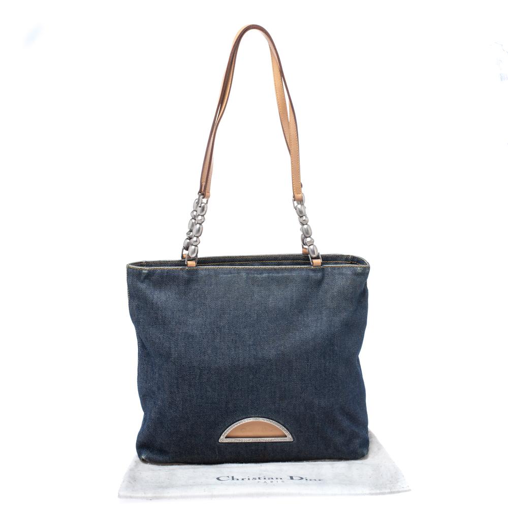 Dior Blue Denim and Leather Maris Pearl Tote 2
