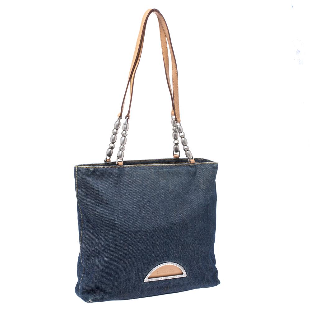Dior Blue Denim and Leather Maris Pearl Tote 1