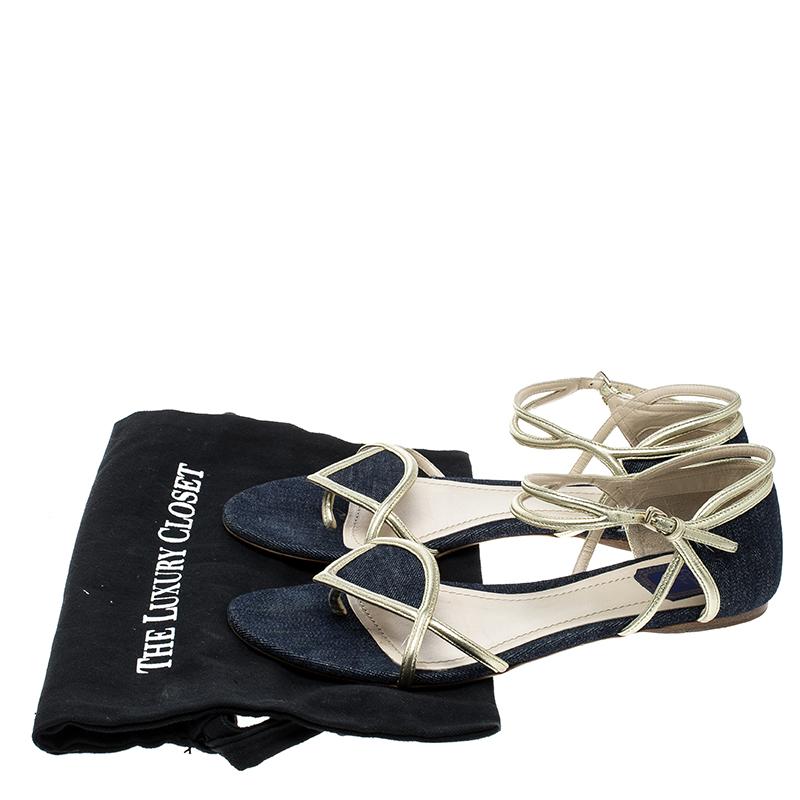 Dior Blue Denim Ankle Strap Thong Flat Sandals Size 40 1