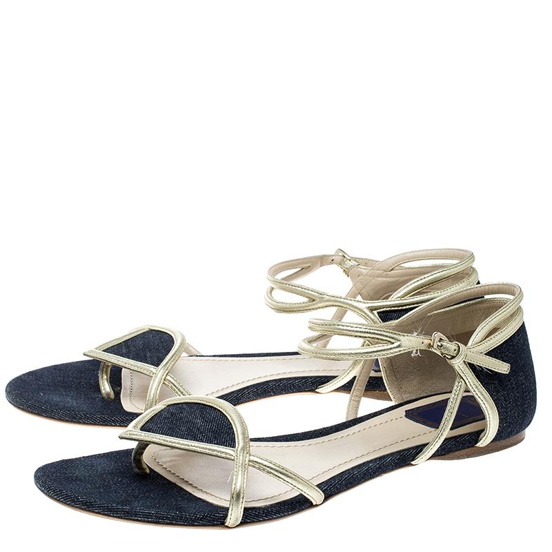 Dior Blue Denim Ankle Strap Thong Flat Sandals Size 40 2