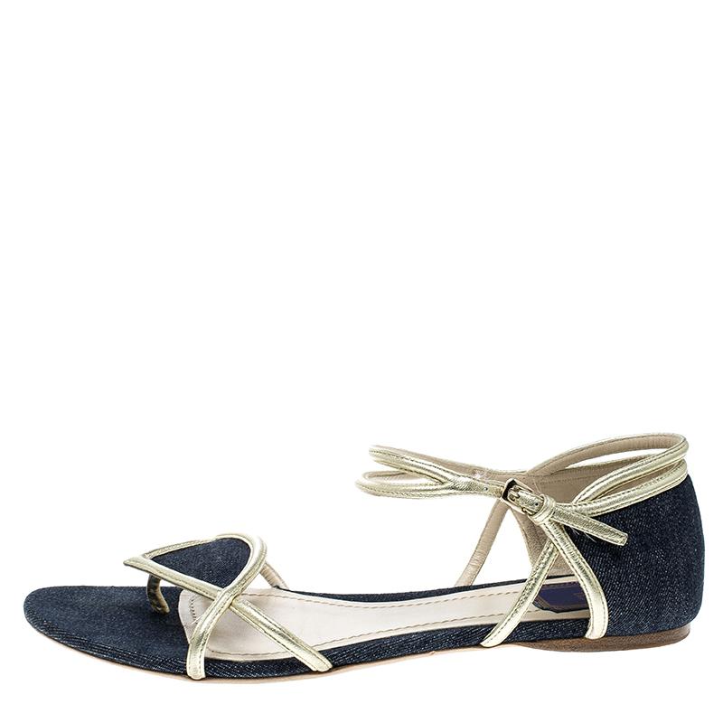 Dior Blue Denim Ankle Strap Thong Flat Sandals Size 40 3