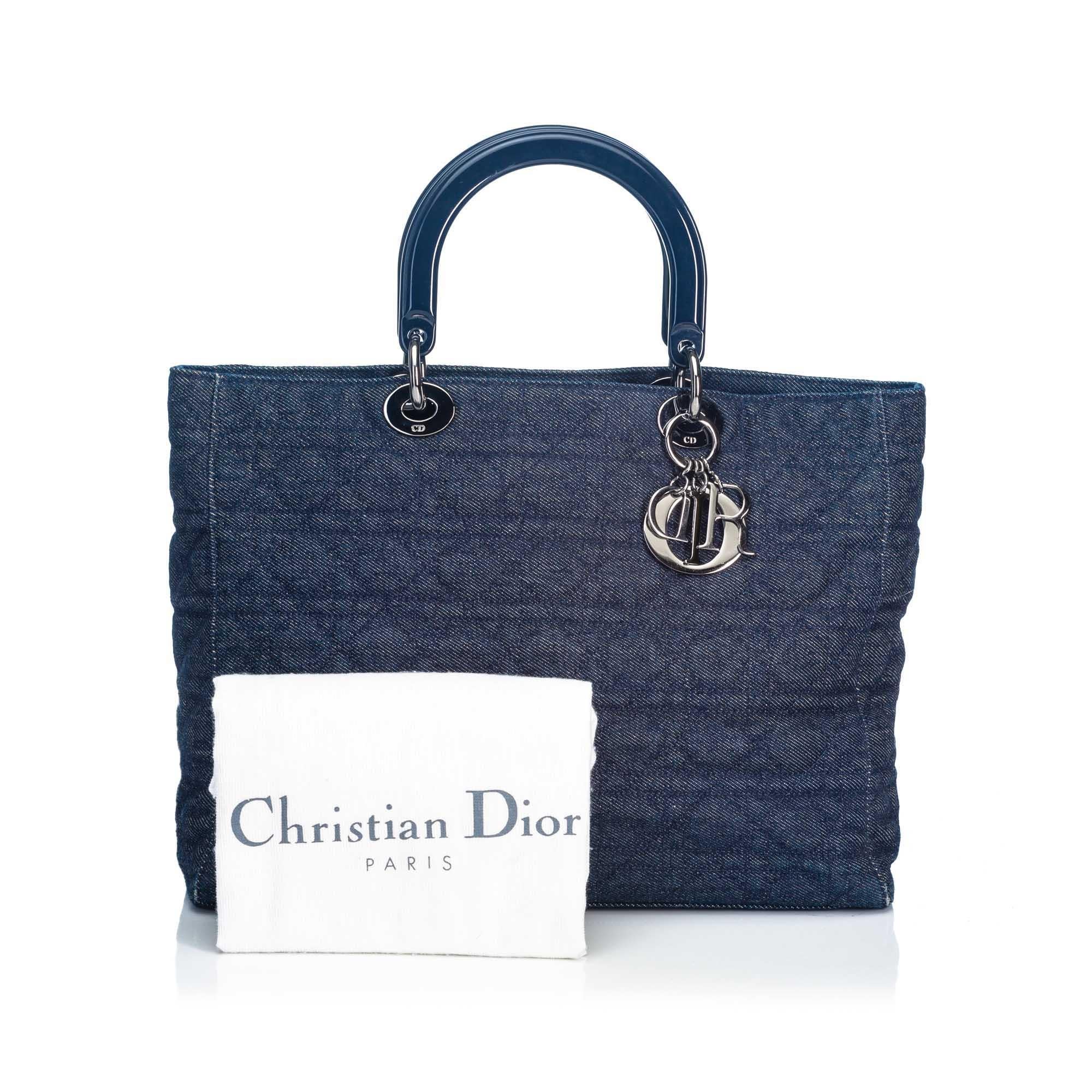 Dior Blue Denim Denim Fabric Lady Dior Satchel France w/ Dust Bag 7