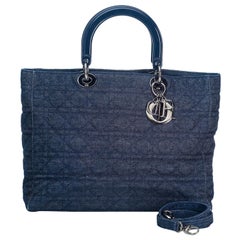 Dior Blue Denim Denim Fabric Lady Dior Satchel France w/ Dust Bag