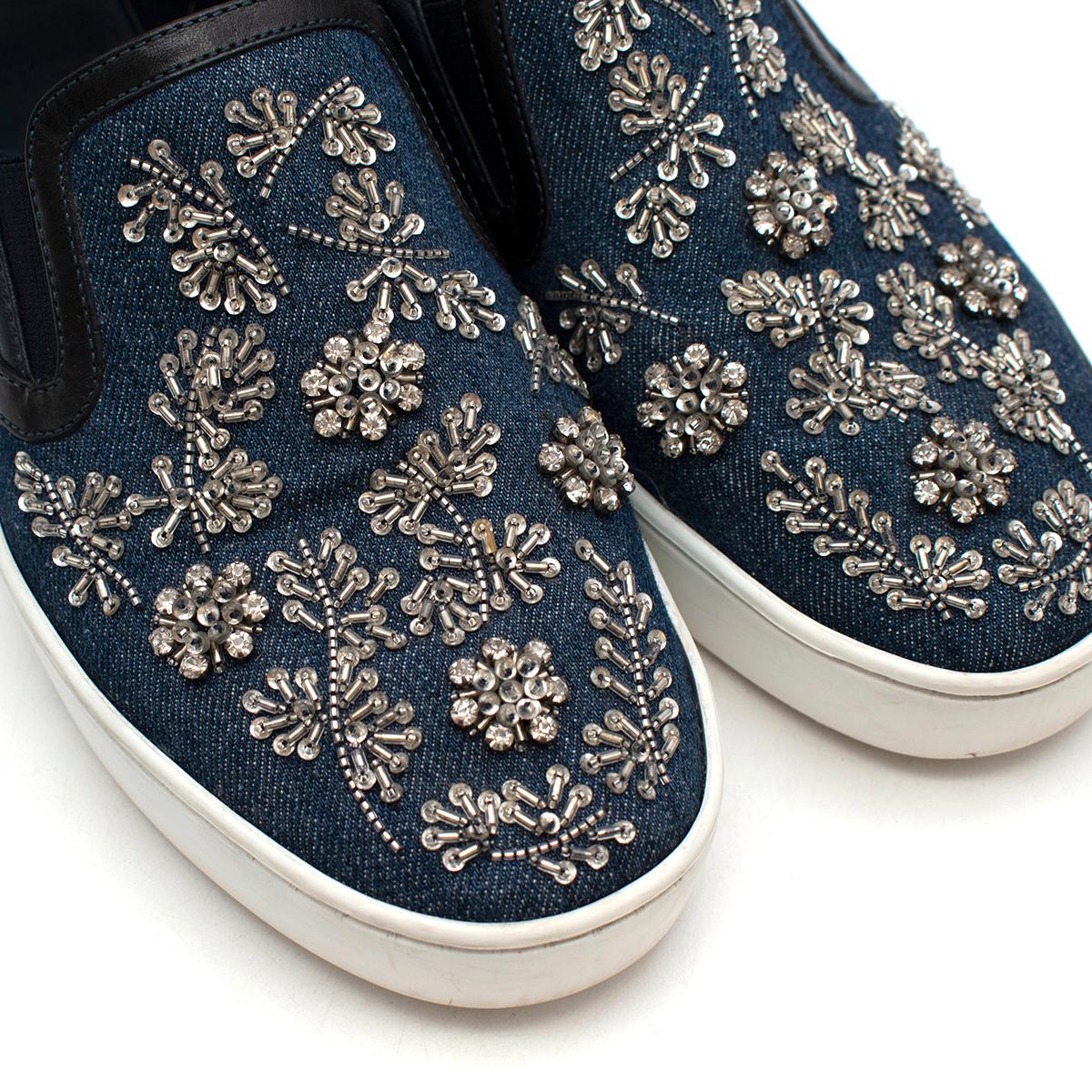 Black Dior Blue Denim Embellished Slip-on Trainers - US size 7  For Sale