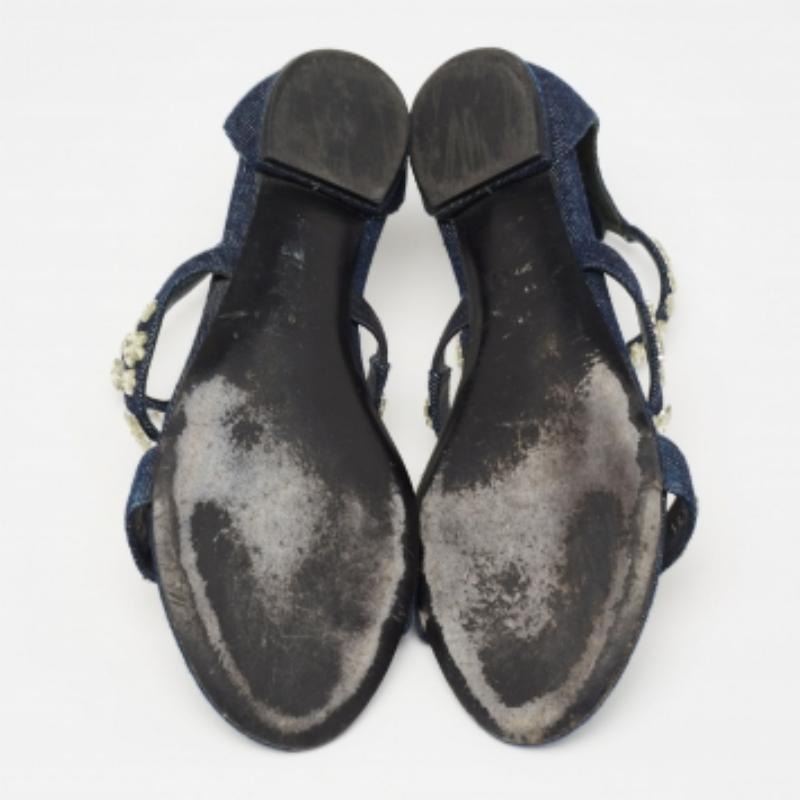 Dior Blue Denim Jewel Embellished Strappy Flat Sandals Size 38.5 For Sale 2