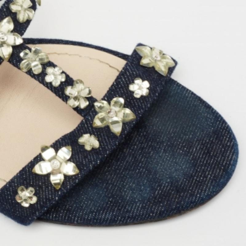 Dior Blue Denim Jewel Embellished Strappy Flat Sandals Size 38.5 For Sale 3