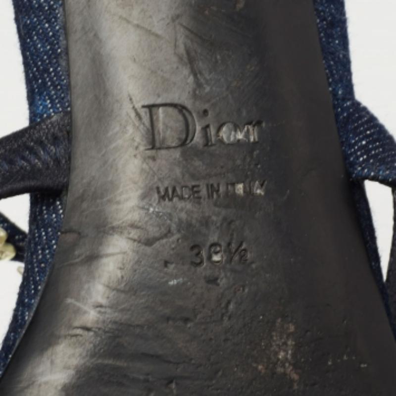 Dior Blue Denim Jewel Embellished Strappy Flat Sandals Size 38.5 For Sale 4