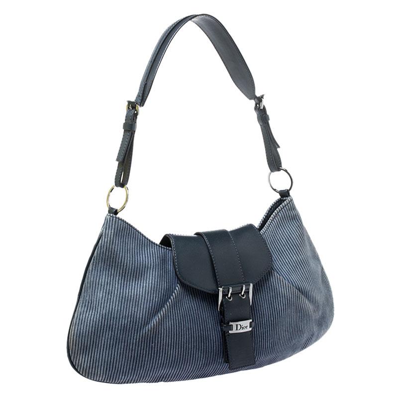 Dior Blue Denim Lady's Corduroy Blues Shoulder Bag In Good Condition In Dubai, Al Qouz 2