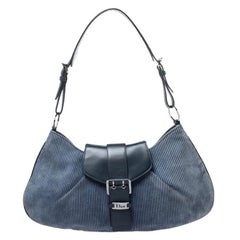 Dior Blue Denim Lady's Corduroy Blues Shoulder Bag