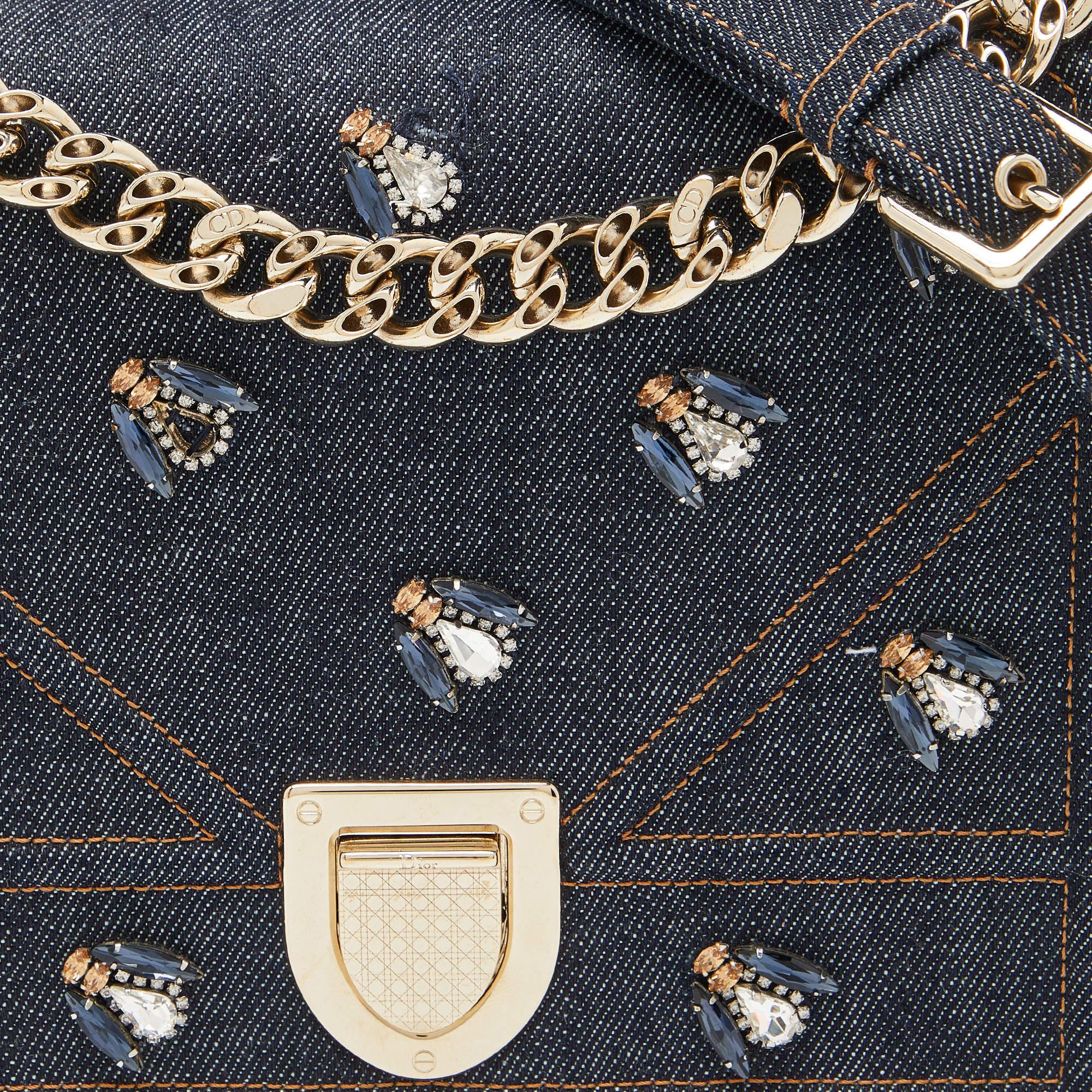 Dior Blue Denim Medium Crystal Embellished Diorama Shoulder Bag 6