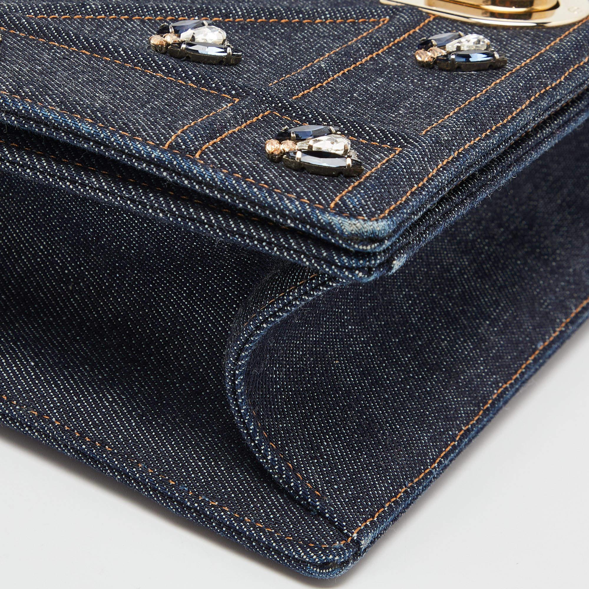 Dior Blue Denim Medium Crystal Embellished Diorama Shoulder Bag 8