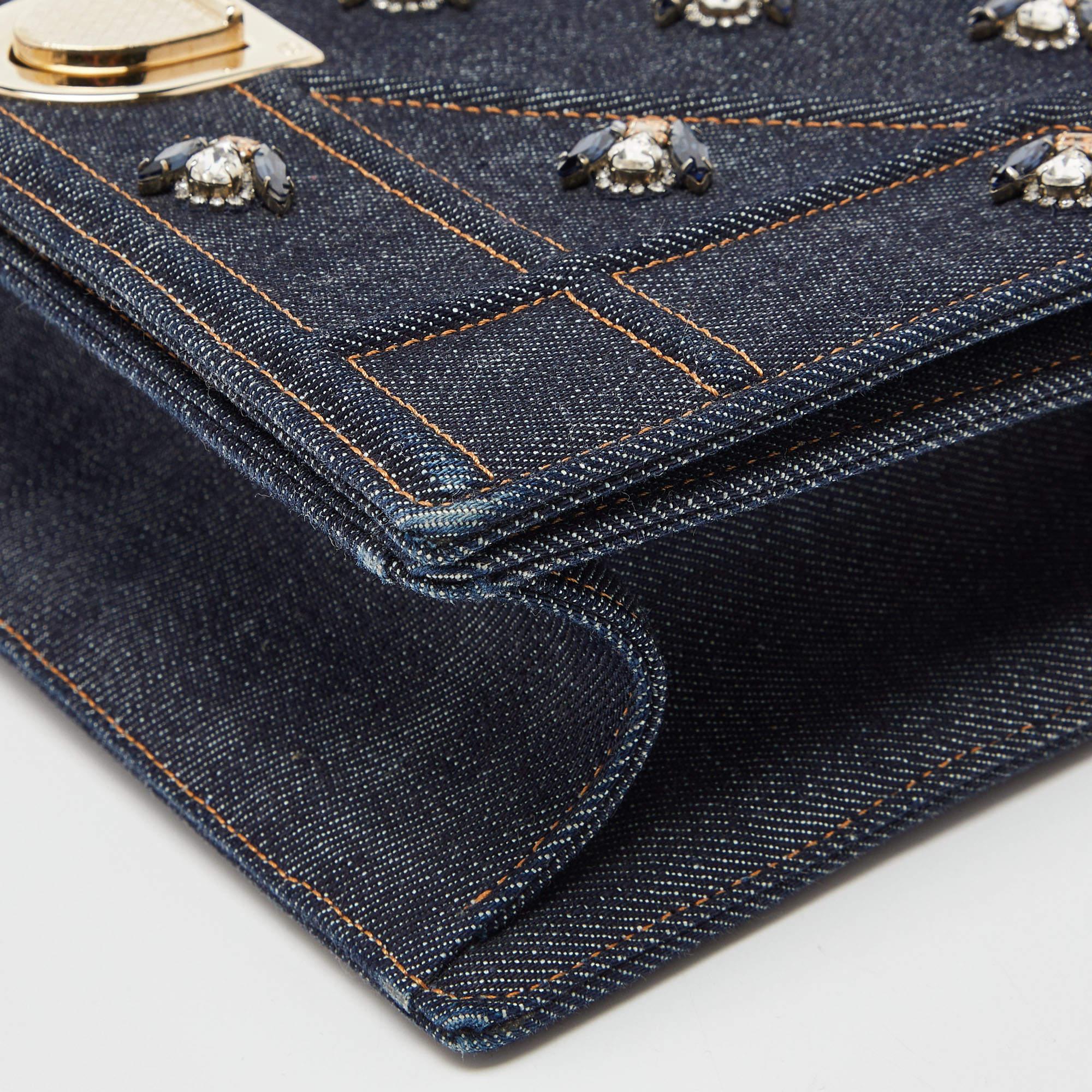 Women's Dior Blue Denim Medium Crystal Embellished Diorama Shoulder Bag