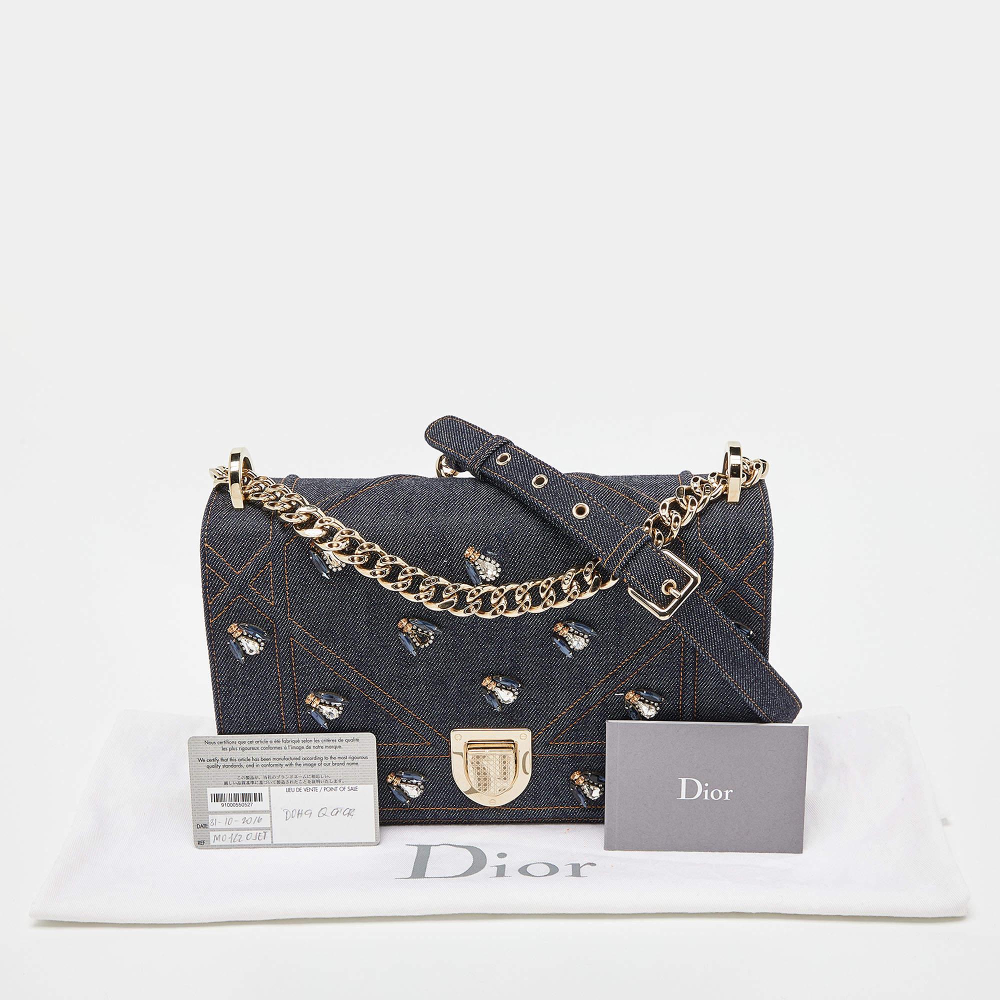 Dior Blue Denim Medium Crystal Embellished Diorama Shoulder Bag 2