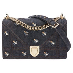 Dior Blue Denim Medium Crystal Embellished Diorama Shoulder Bag