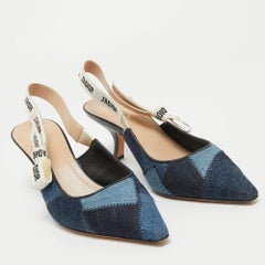 Dior Blue Denim Patchwork J'Adior Slingback Pumps Size 41