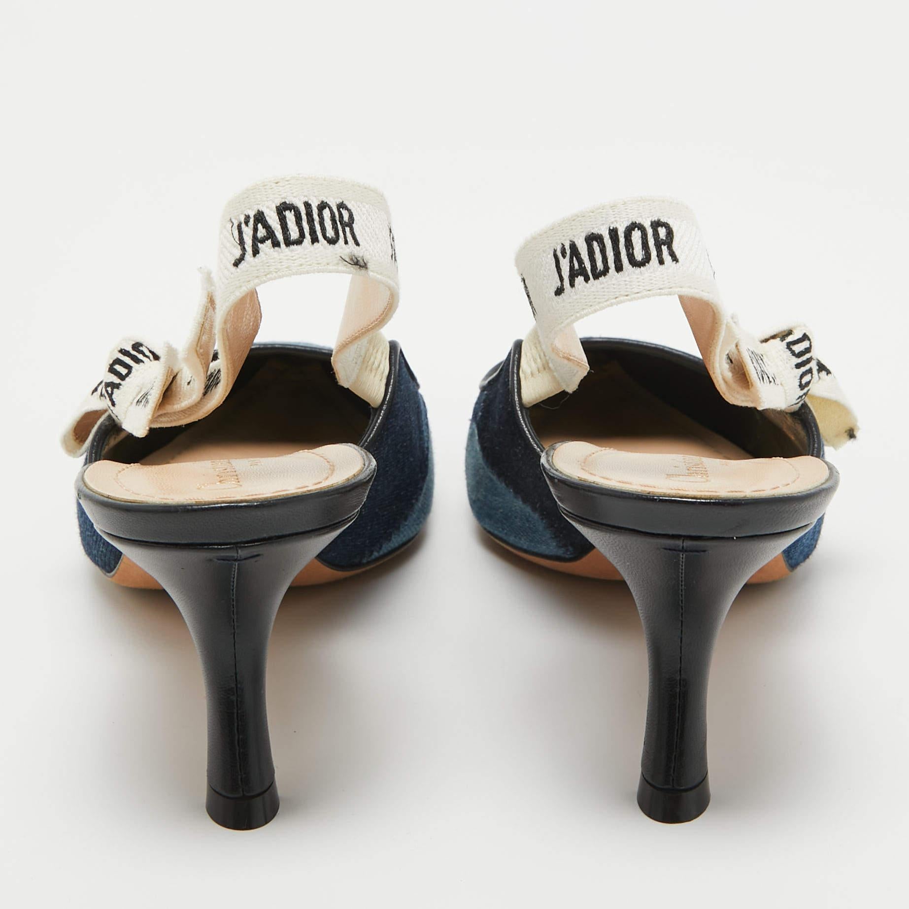 Dior Blau Denim Patchwork J'Adior Slingback Pumps Größe 41 Damen im Angebot
