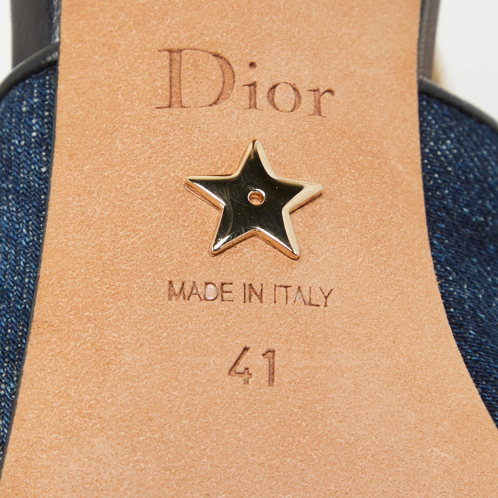 Dior Blue Denim Patchwork J'Adior Slingback Pumps Size 41 3