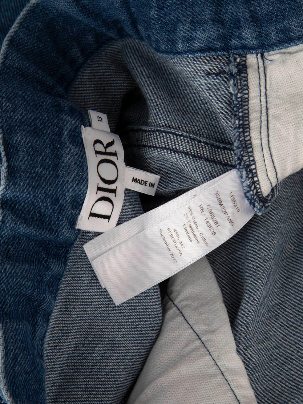 Dior Blau Denim Jeans mit geradem Bein und Logo-Paneel Größe XXS im Angebot 1