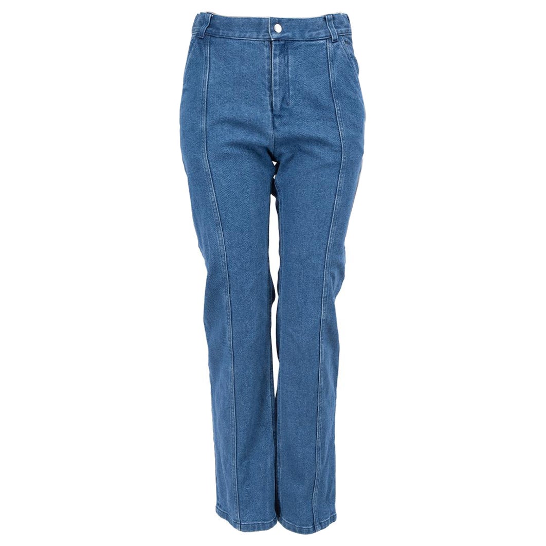 Dior Blue Denim Straight Leg Logo Panel Jeans Size XXS