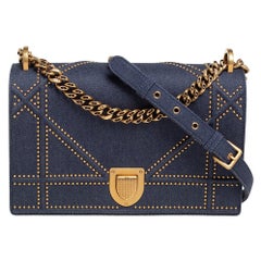 Dior Blue Denim Studded Medium Diorama Flap Shoulder Bag