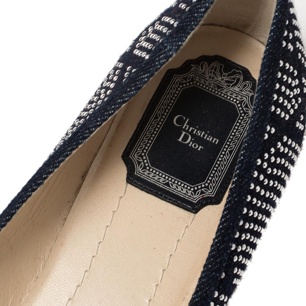 Dior Blue Denim Studded Saga Ballet Flat Size 40 1