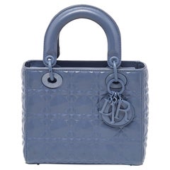 Dior Blue Diamond Cannage Leather Small Lady Dior Tote