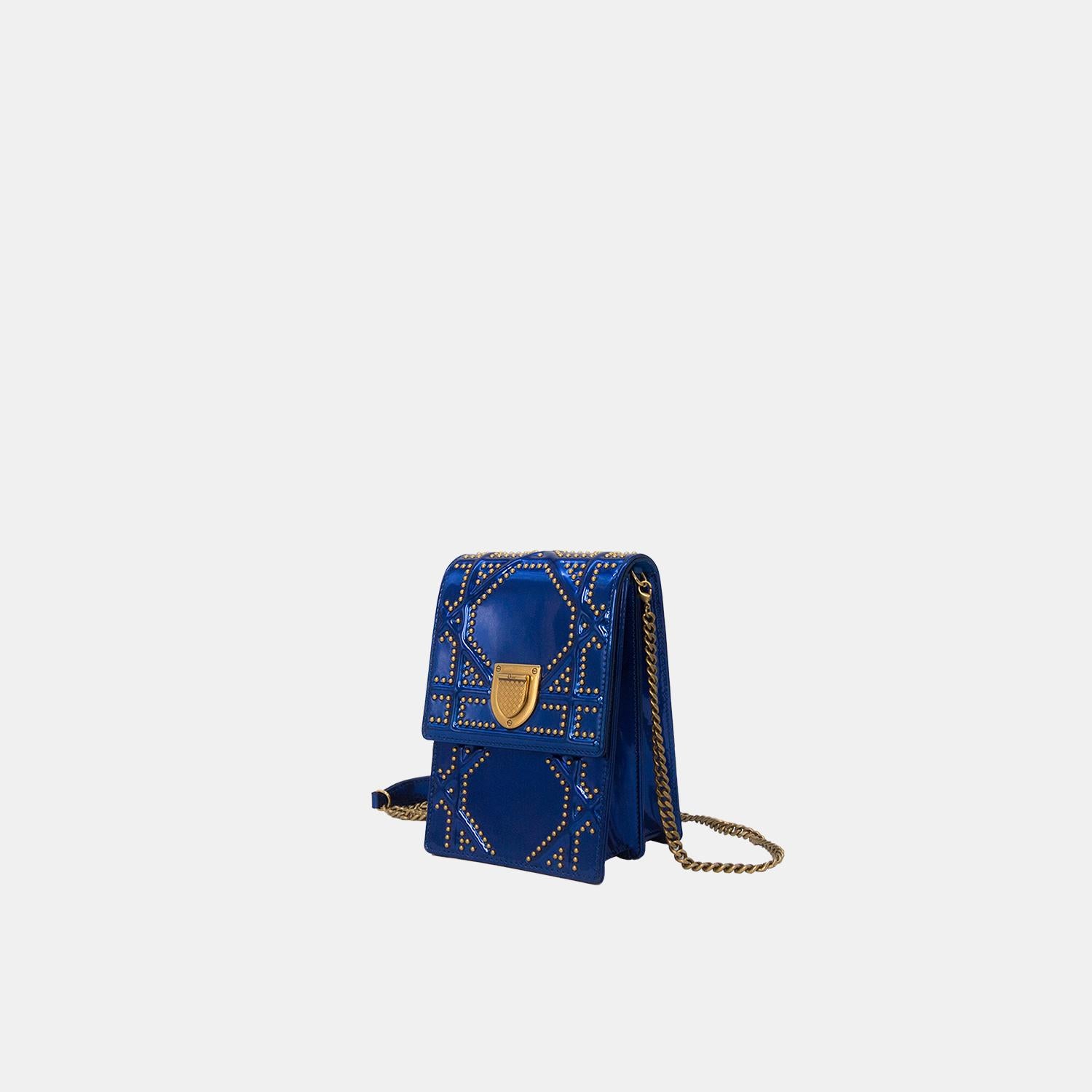 Dior Blue Diorama Vertical Leather Clutch Bag In Fair Condition For Sale In London, GB