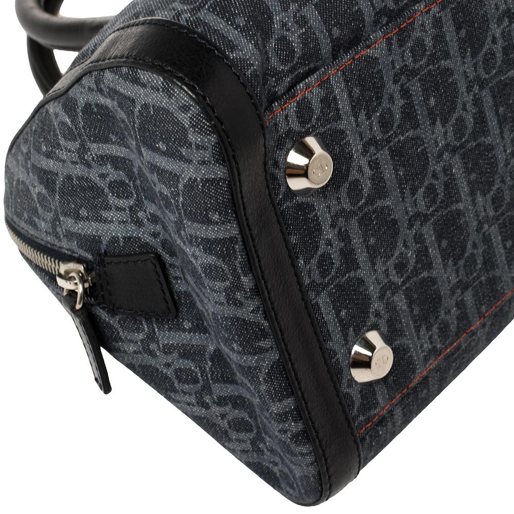 Dior Blue Diorissimo Denim and Leather Trotter Barrel Bag 3