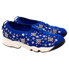 Used Dior Blue Embellished Mesh Fusion Slip-On Sneakers