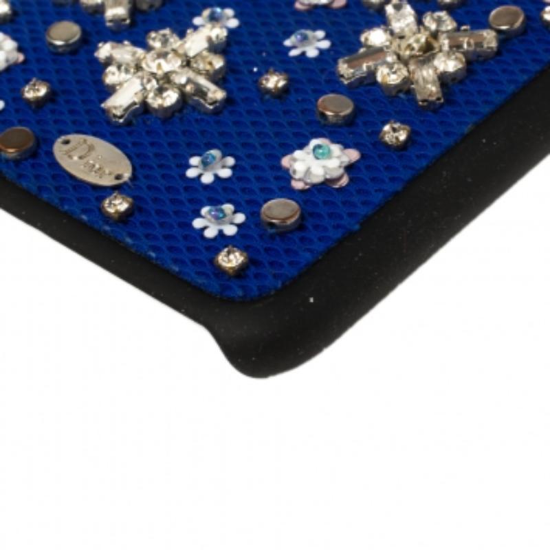 Dior Blue Fabric Stardust Crystal Embellished iPhone 6 Plus Case For Sale 3