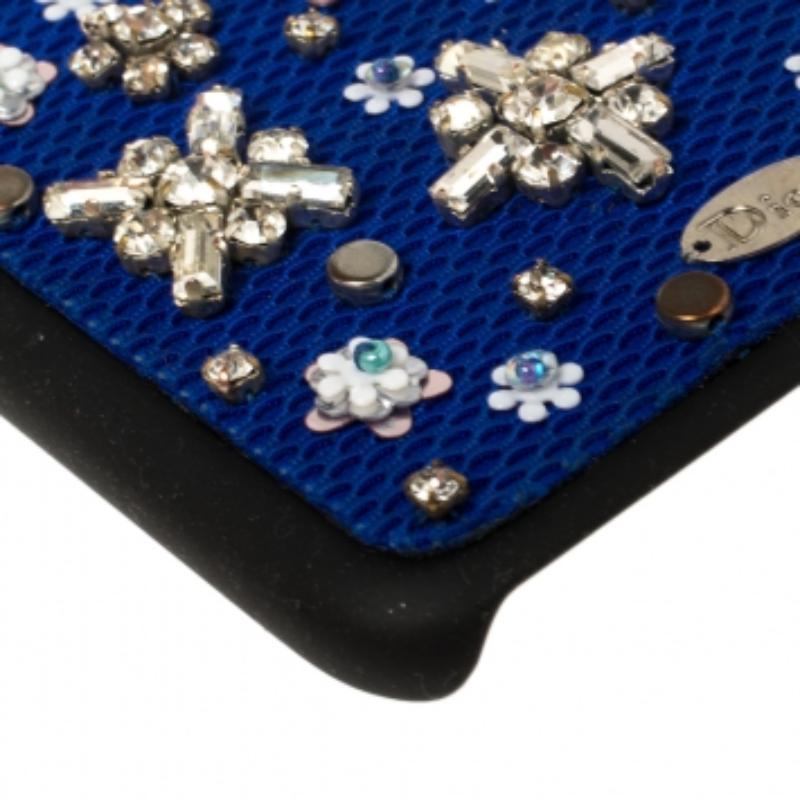 Dior Blue Fabric Stardust Crystal Embellished iPhone 6 Plus Case For Sale 4