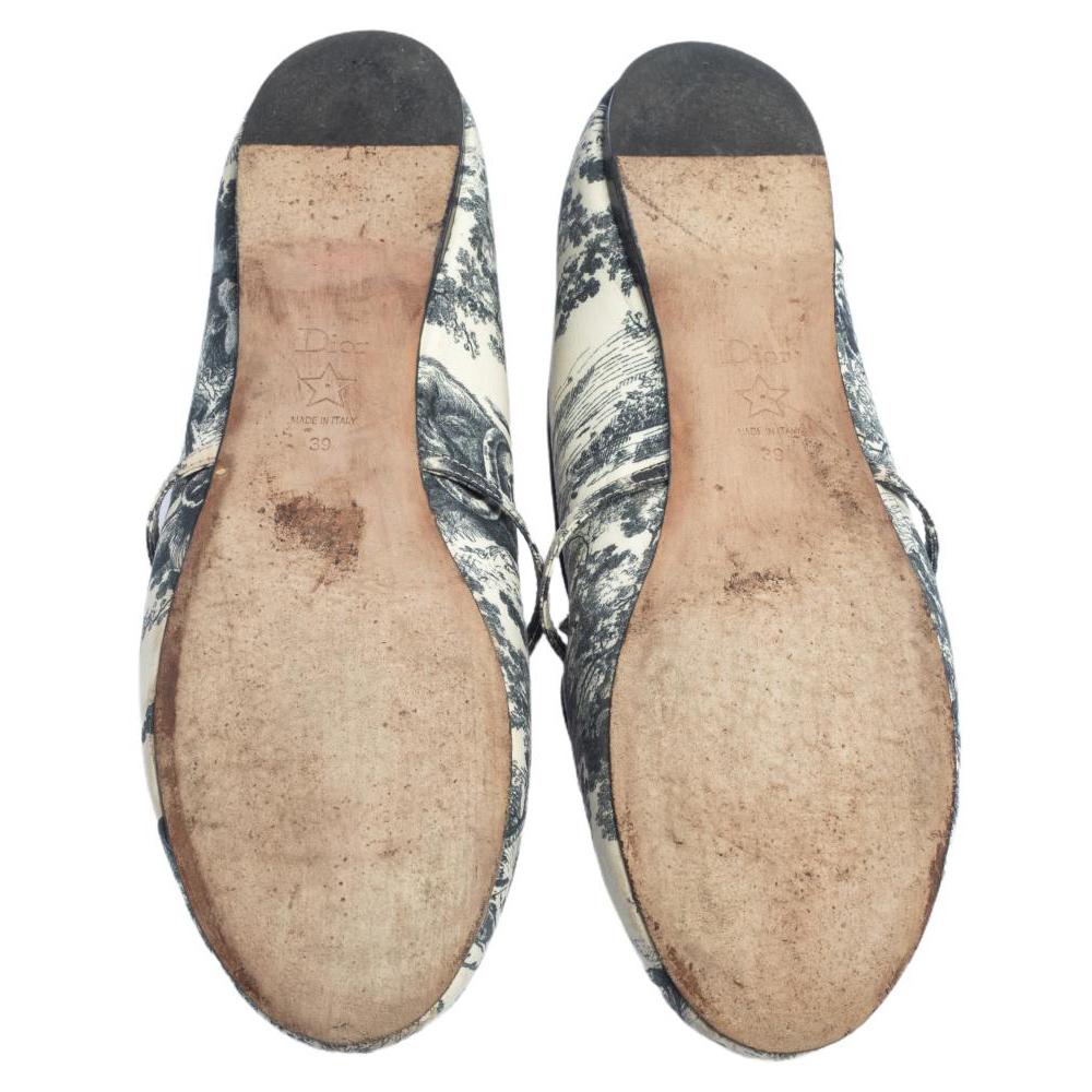 Dior Blue Fabric Toile De Jouy Ballet Flats Size 39 In Good Condition In Dubai, Al Qouz 2