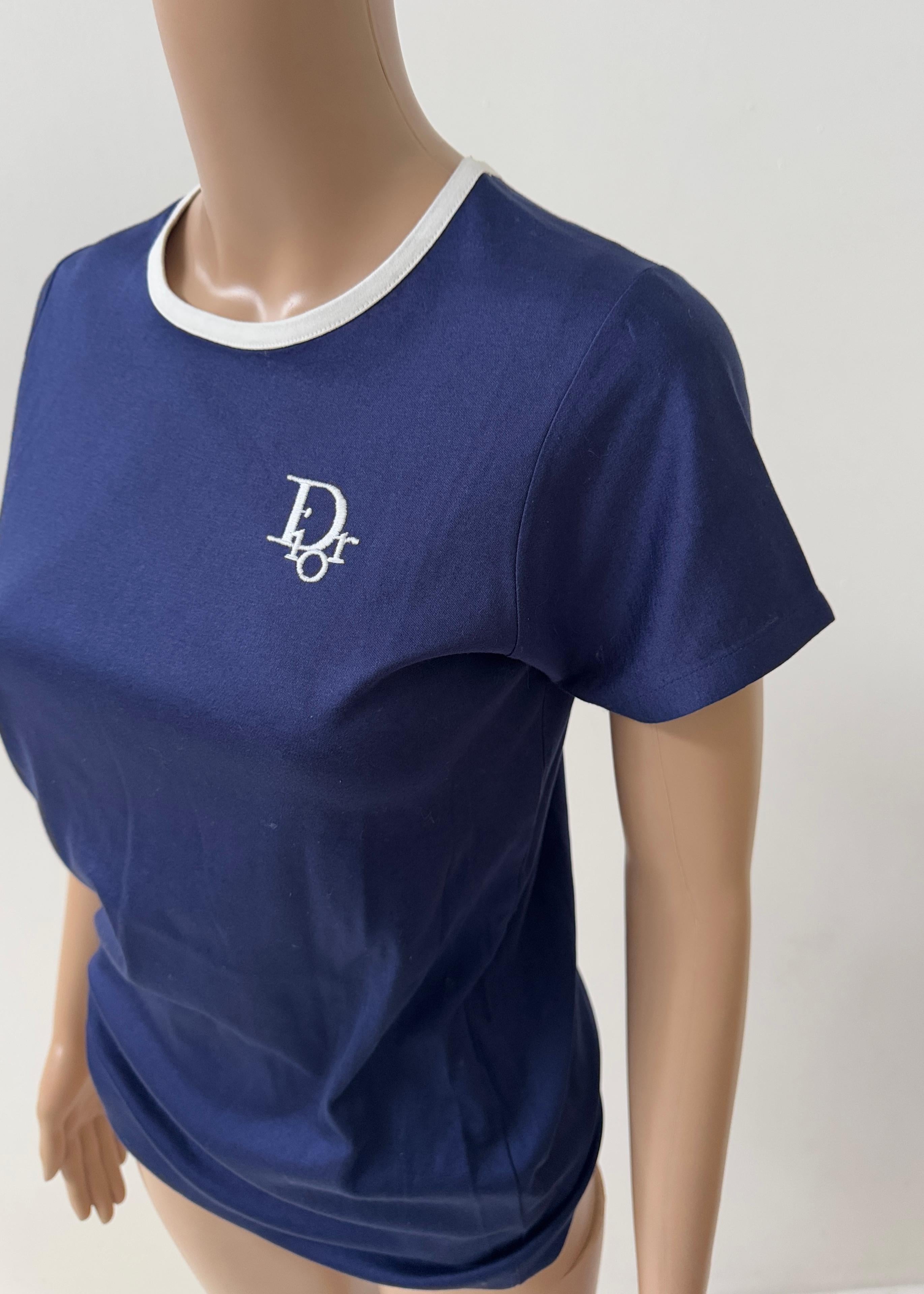 da uomo o donna Dior Blue Fitted Logo T-Shirt – Early 2000s - No import duty: we pay for it! in vendita