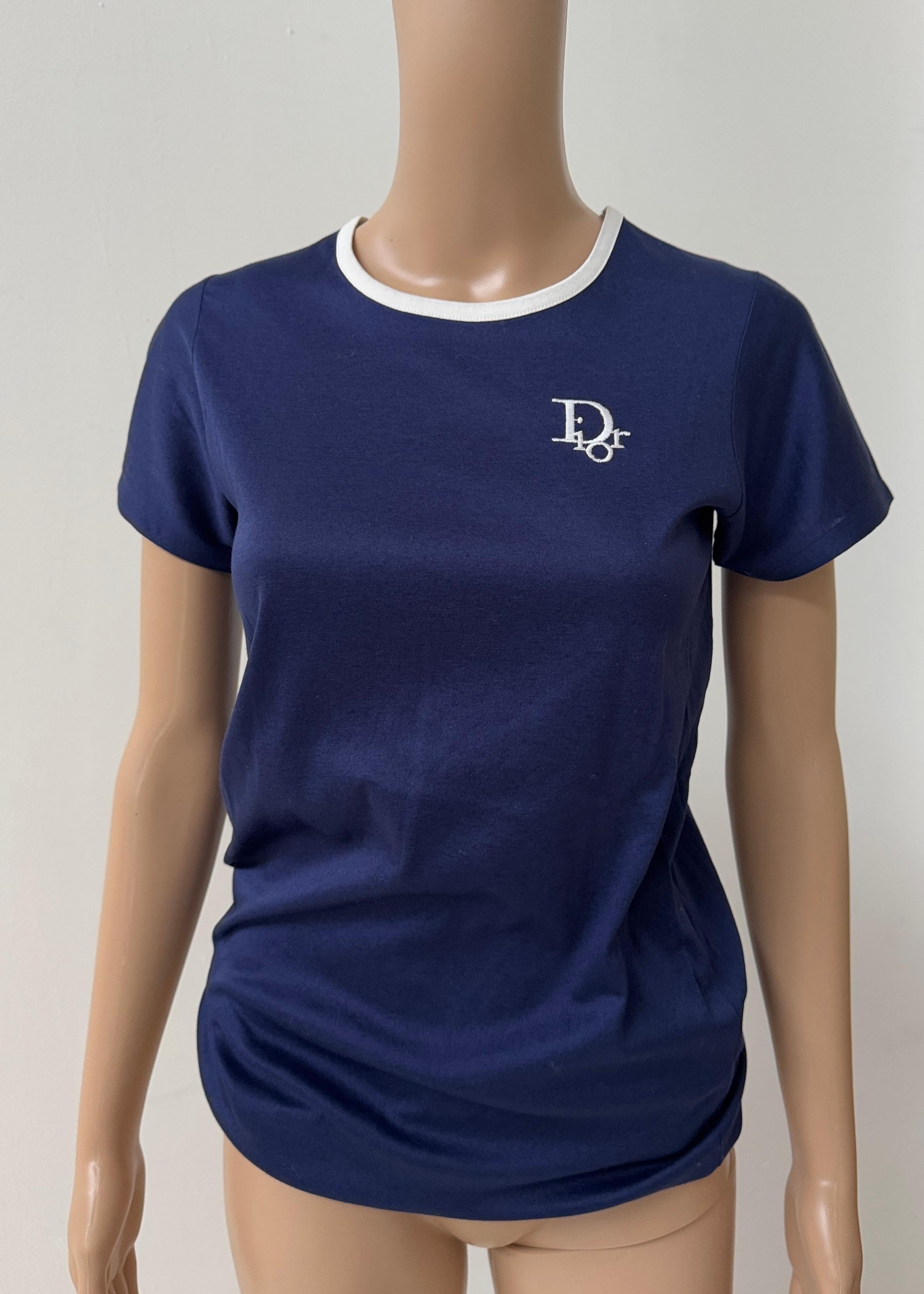 Dior Blue Fitted Logo T-Shirt – Early 2000s - No import duty: we pay for it! in vendita 2